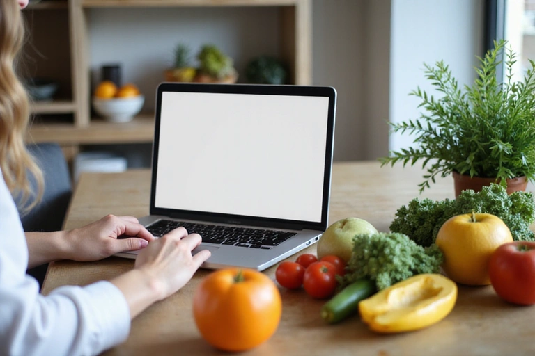 Eine Person, die sich online über gesunde Ernährung informiert.
